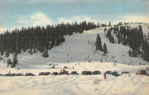 Colorado CO  SKIERS At BASE Of BERTHOUD PASS  Cars In Snow  ca1940's Postcard