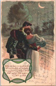 Beautiful Romantic Couple In Love Watching The Moon Vintage Postcard 09.46