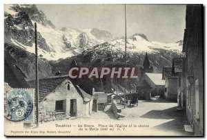 Old Postcard Dauphine La Grave Place of & # 39eglise and the chain of Meije