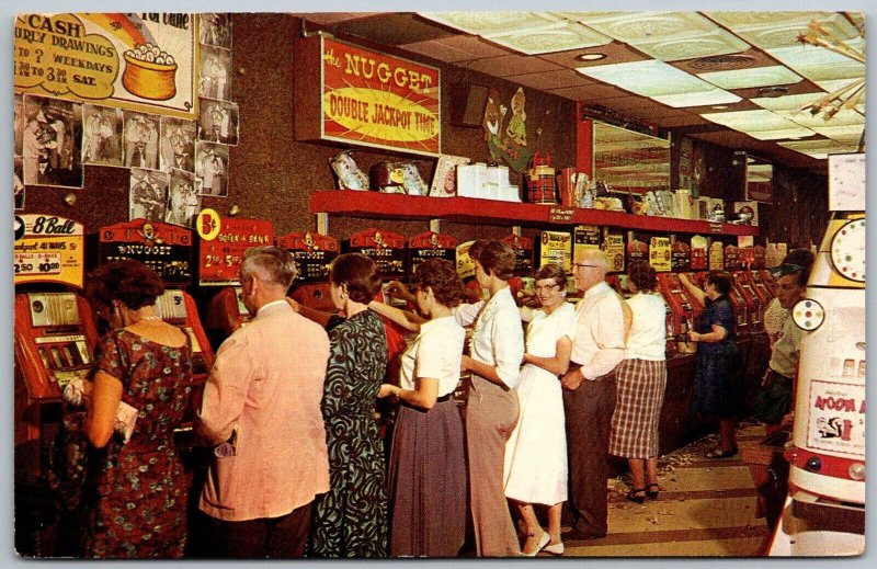 Reno Nevada 1951 Postcard Jim Kelley's Nugget Casino Slot Machines