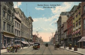 PA HARRISBURG Market Street looking East cars horse carriage - Divided Back