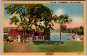 VINTAGE POSTCARD AN OLD HOMESTEAD AT CAPE COD MASSACHUSETTS (stains front rear)