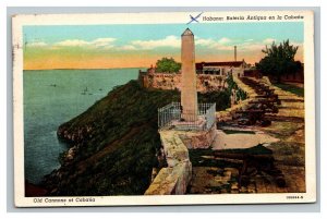 Vintage 1940's Postcard Old Canons at Cabana - Coast of Havana Cuba - USA Made