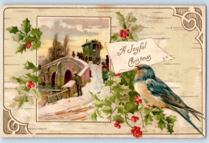 c1910's Christmas Song Bird And Holly Berries Embossed Nash Hays KS Postcard