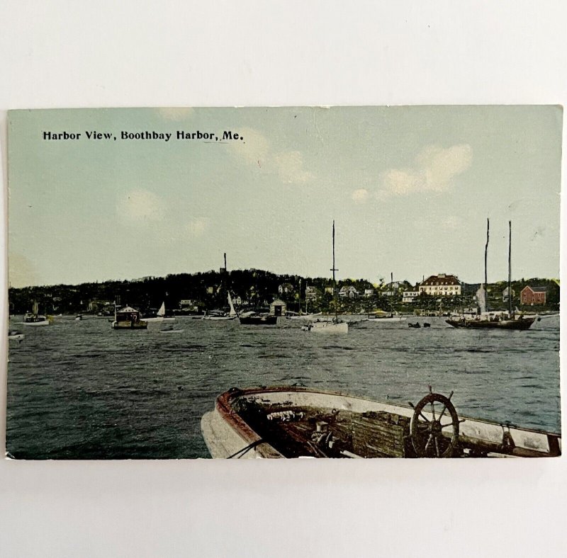 Boothbay Harbor View Postcard Boats New England Coast Atlantic Ocean 1910s DWS5B