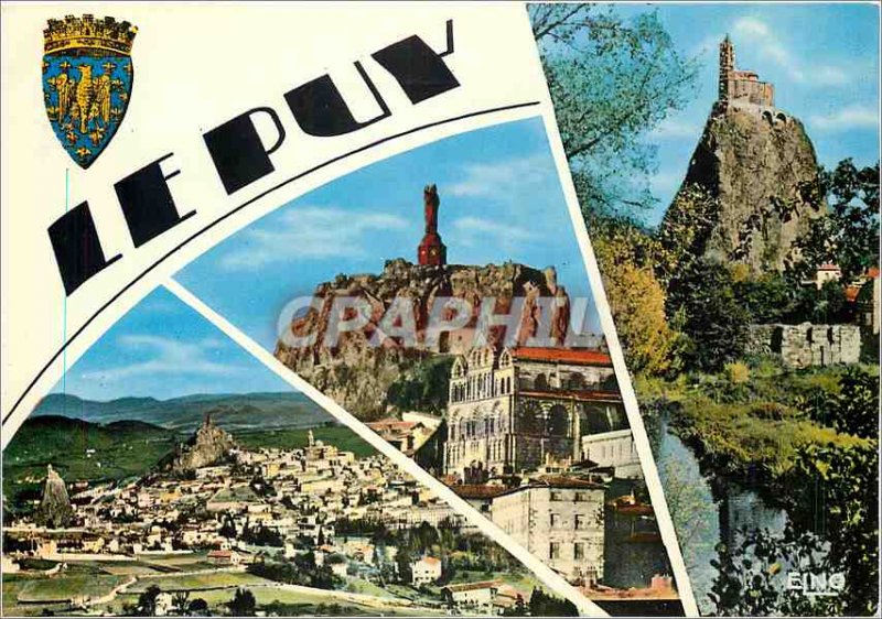 Postcard Modern Le Puy (Haute Loire) Alt 630 m General view and Rocks Needle ...