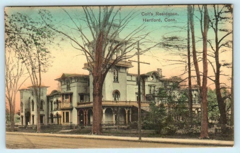 HARTFORD, Connecticut CT ~ Handcolored COLT'S RESIDENCE ca 1910s Postcard