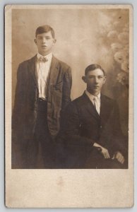 RPPC Two Young Men Brothers Portrait Real Photo Postcard M21