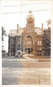 Adrian Michigan~Lenawee County Court House~Monument in Front~1950s RPPC