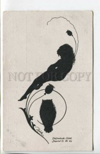 439519 Diefenbach Jugend girl owl silhouette Vintage Teubner postcard