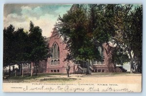 Ames Iowa IA Postcard First Congregational Church Tree Lined View 1908 Antique