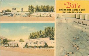 Bill's Dinner Bell Motel Cafe Salt Lake City Utah MWM CO 1940s Postcard 9613