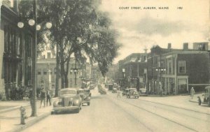 Maine Auburn Court Street automobiles American Art 1930s Postcard 22-3432