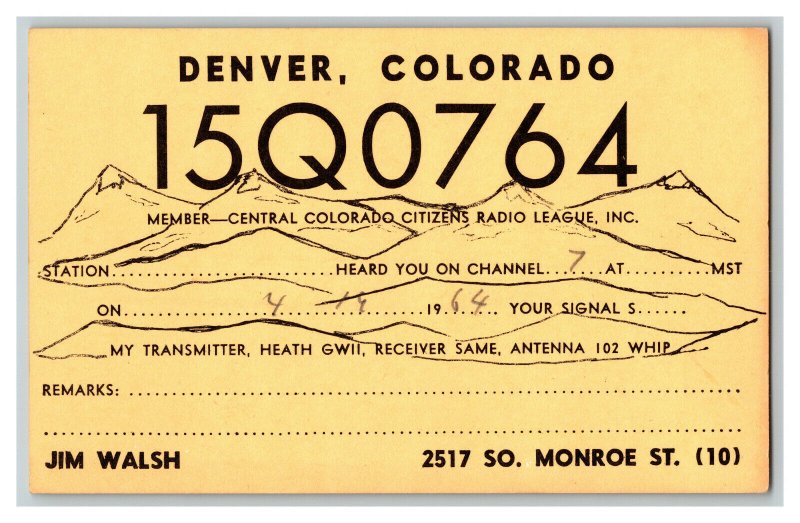 QSL Radio Card From Denver Colorado 15Q0764 