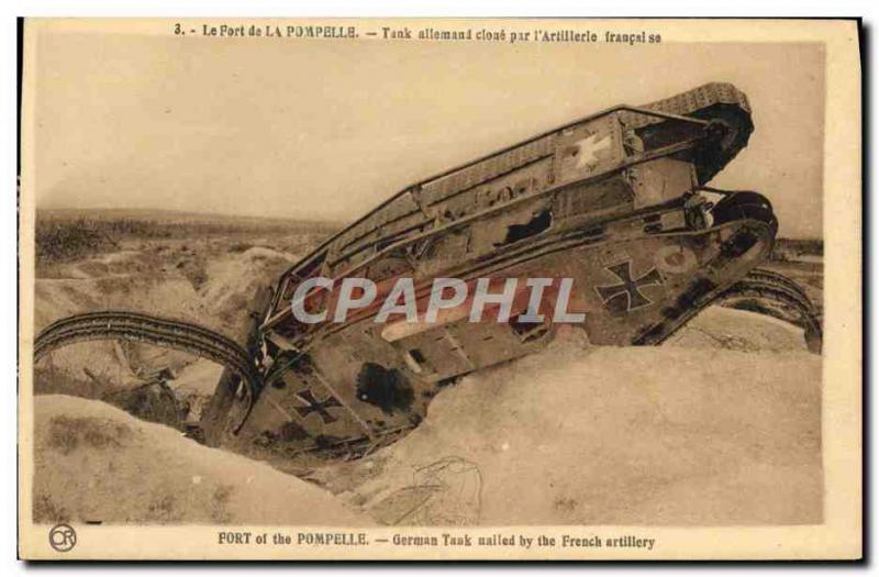 Old Postcard Army Tank Pompelle Fort German Tank & # nailed by German 39artil...