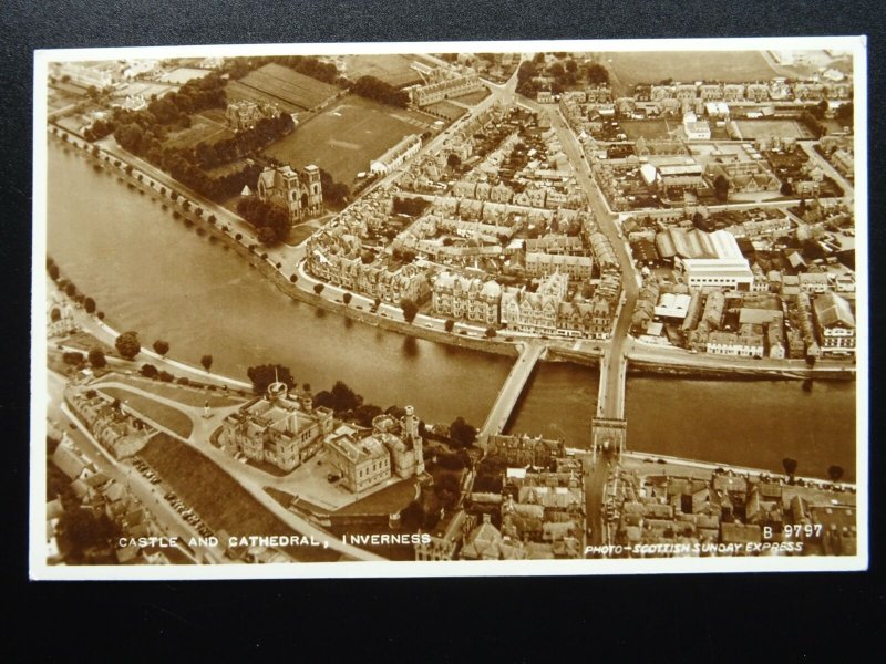 Scotland INVERNESS Aerial View, Castle & Cathedral c1950s RP Postcard