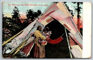 Native American  Old Nokomis with Babe Hiawatha in her Arms   Postcard