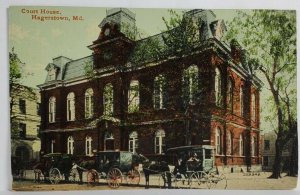 Hagerstown Maryland Court House Horses and Carriages c1910 Postcard T7