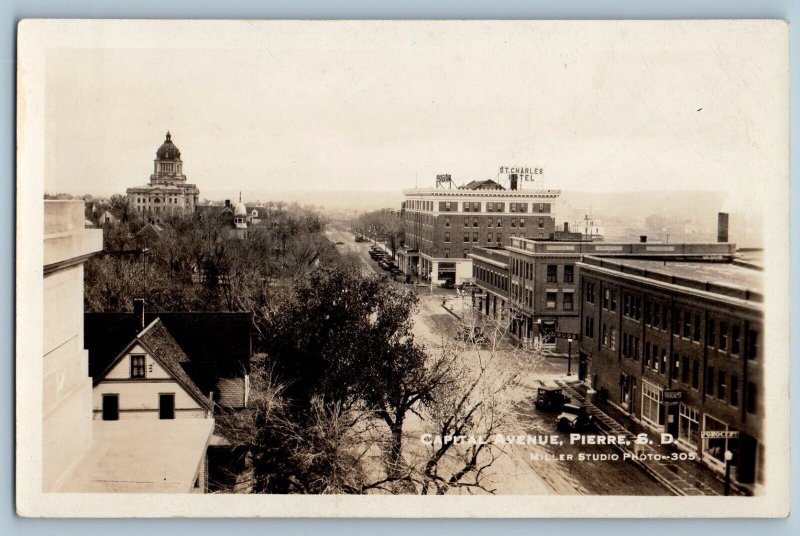 Pierre South Dakota SD Postcard RPPC Photo Capital Avenue Grocery Drugs Store