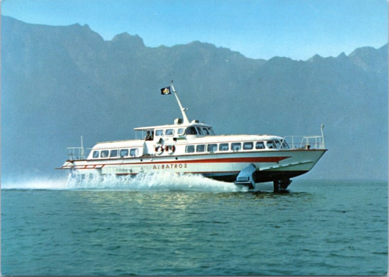 Postcard Switzerland - Hydrofoil boat Albatros on Lake Leman