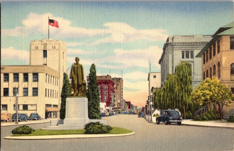 Abraham Lincoln Statue, Main and Monroe Streets Spokane WA Vintage Postcard K64