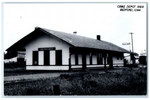 1969 CB&Q Depot Bedford Iowa IA Railroad Train Depot Station RPPC Photo Postcard