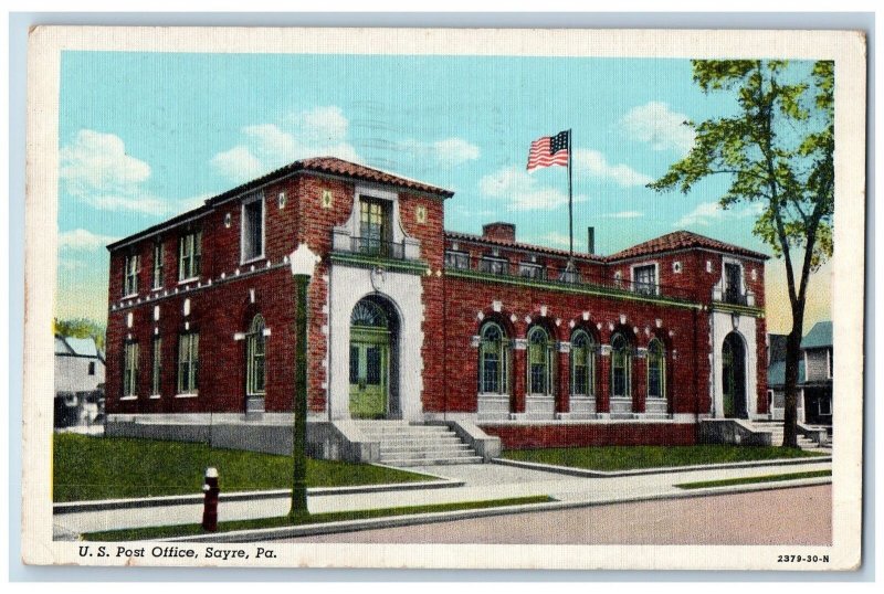 Sayre Pennsylvania PA Postcard United States Post Office Building 1945 Vintage