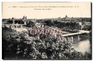 Postcard Old Paris Panorama of the Seine to the lle de la Cite Notre Dame and...