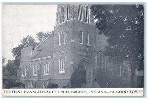 c1940 First Evangelical Church Building Bremen Indiana Vintage Antique Postcard