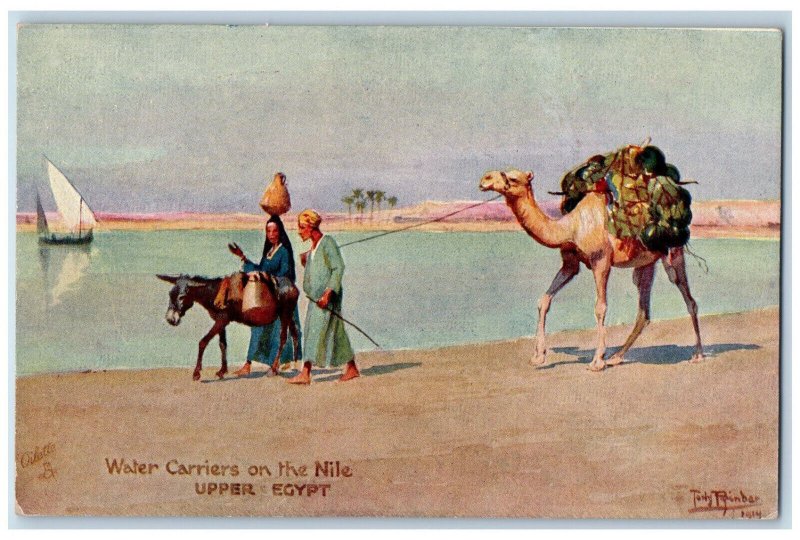 c1910 Water Carriers on the Nile Upper Egypt Oilette Tuck Art Postcard