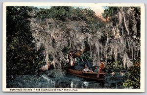 Miami Florida~Seminole Indians in Everglades~Boat Under Spanish Moss~1920s PC