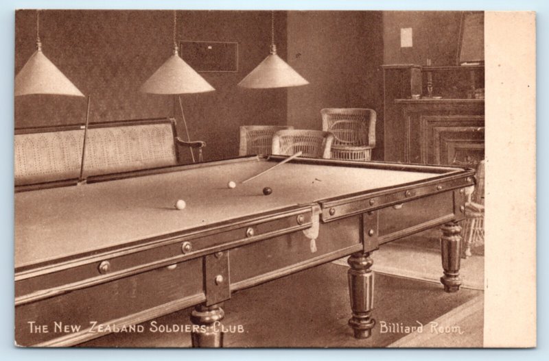WWI New Zealand Soldiers Club Billiard Room Anzac Postcard