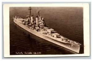 Vintage 1940's RPPC Postcard WW2 USS Toledo Heavy Cruiser 8 Main Battery Gun