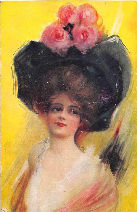 woman wearing Large hat with flowers