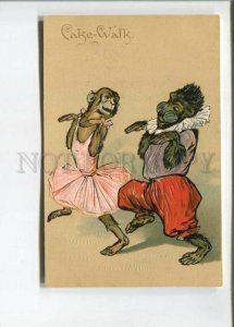 473027 CAKE-WALK Dressed MONKEY Dance Vintage postcard PFB #3903 Embossed