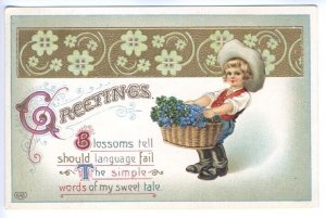 Greetings Embossed Poem Signed EAS Original Postcard