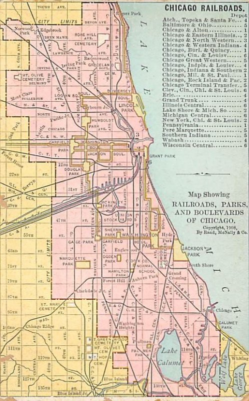 Maps Railroads, Parks, and Boulevards Chicago, USA Unused