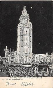 Tower by Night, Dreamland Coney Island, NY, USA Amusement Park 1906 