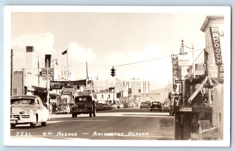 Anchorage AK Postcard RPPC Photo 4th Avenue Club Drugs Store Paddock Johnstone