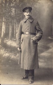 RPPC WWI German Soldier, Officer, Formal Portrait, Uniform, Belt, 1918 Mustache