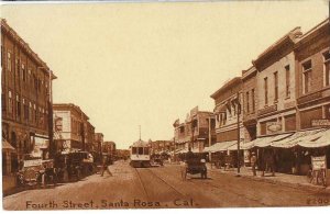 Vintage Postcard. Fourth St Santa Rosa California pub Pacific Novelty