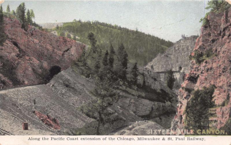 SIXTEEN MILE CANYON MONTANA CHICAGO MILWAUKEE ST PAUL RAILROAD POSTCARD 1910s