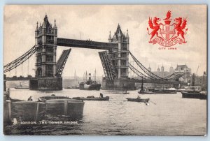 1910 London Tuck Heraldic View Vintage Postcard The Tower Bridge City Arms River