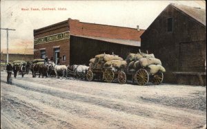 Caldwell Idaho ID Wool Team Horse Wagons c1910 Postcard