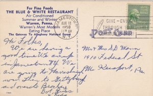 Pennsylvania Warren The Blue & White Restaurant 1950 sk5635