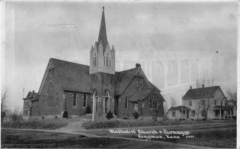 Kingman Kansas~Methodist Church & Parsonage~1915 CU Williams Photoette~Postcard 