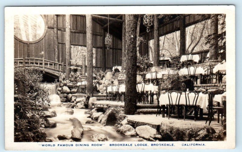 RPPC BROOKDALE, California CA ~ Dining Room BROOKDALE LODGE 1930s-40s Postcard