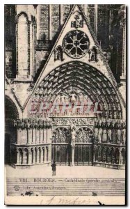 Old Postcard Bourges Cathedral Porch Central