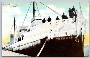 K24/ Soo Michigan Postcard c1910 Steamer Ship German Winter Ice 191