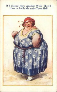 Tempest Art Comic Fat Woman in Blue Dress c1910 Vintage Postcard